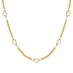 Nomination EMOSFERE Halskette aus Edelstahlperlen, gold PVD-beschichtet, dazu 5 mit Perlmutt verzierte Schmuckelemente (036_(Herz, Weiß))