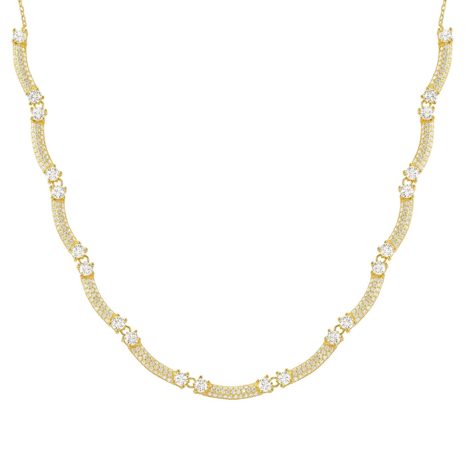 Nomination FASHION ERA Halskette aus 925er Silber, dazu 11 mit Cubic Zirkonia in Pavé-Fassung besetzte Schmuckelemente (012_(Gelb vergoldet))