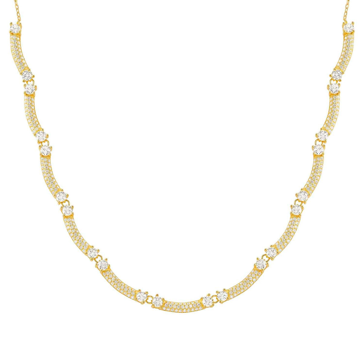 Nomination FASHION ERA Halskette aus 925er Silber, dazu 11 mit Cubic Zirkonia in Pavé-Fassung besetzte Schmuckelemente (012_(Gelb vergoldet))