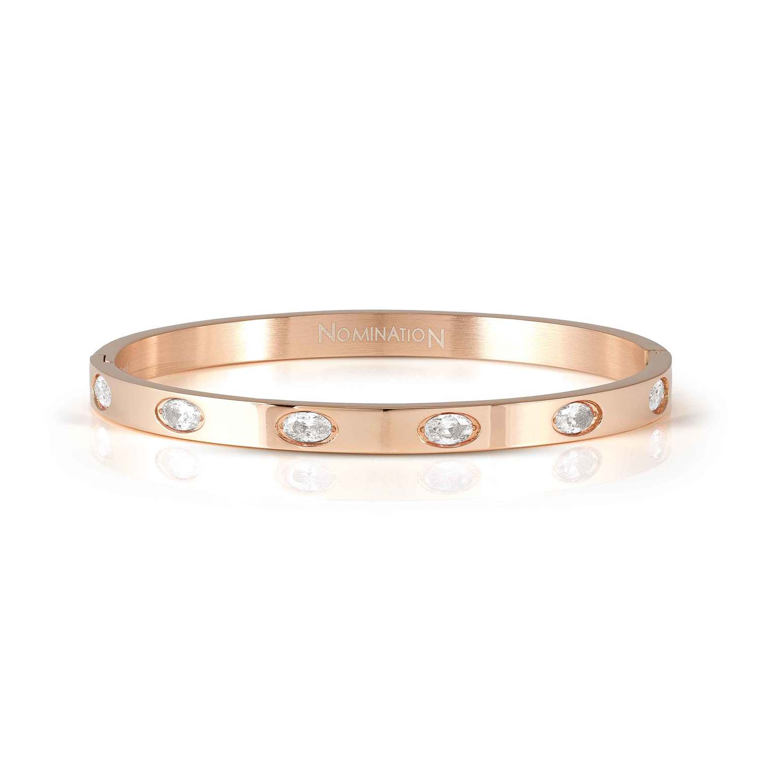 Nomination PRETTY BANGLES NEW EDITION Armreif (MEDIUM) aus Edelstahl, mit 6 Cubic Zirkonia-Pavés (oval) verziert (043_(Weiß, Rosé))