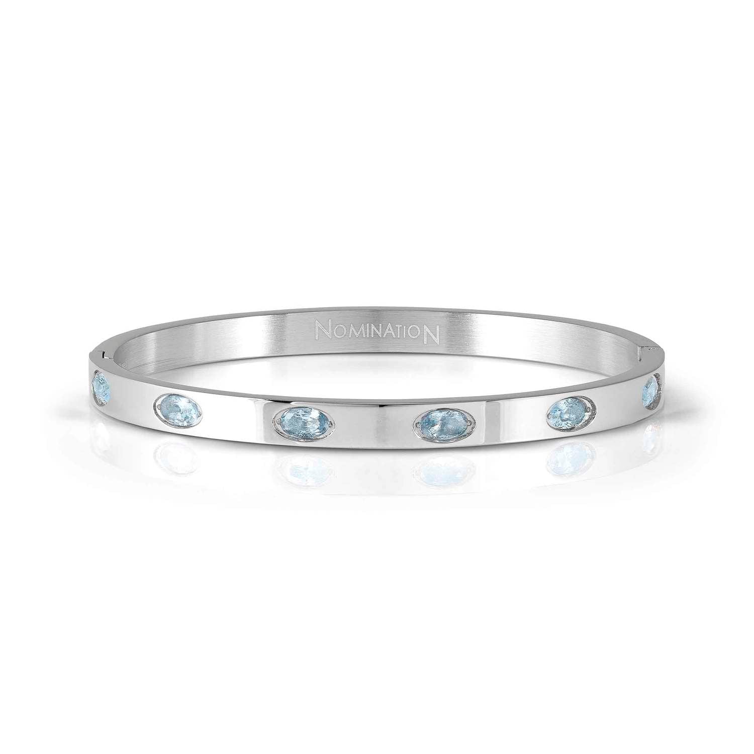 Nomination PRETTY BANGLES NEW EDITION Armreif (LARGE) aus Edelstahl, mit 6 Cubic Zirkonia-Pavés (oval) verziert (003_HELLBLAU)