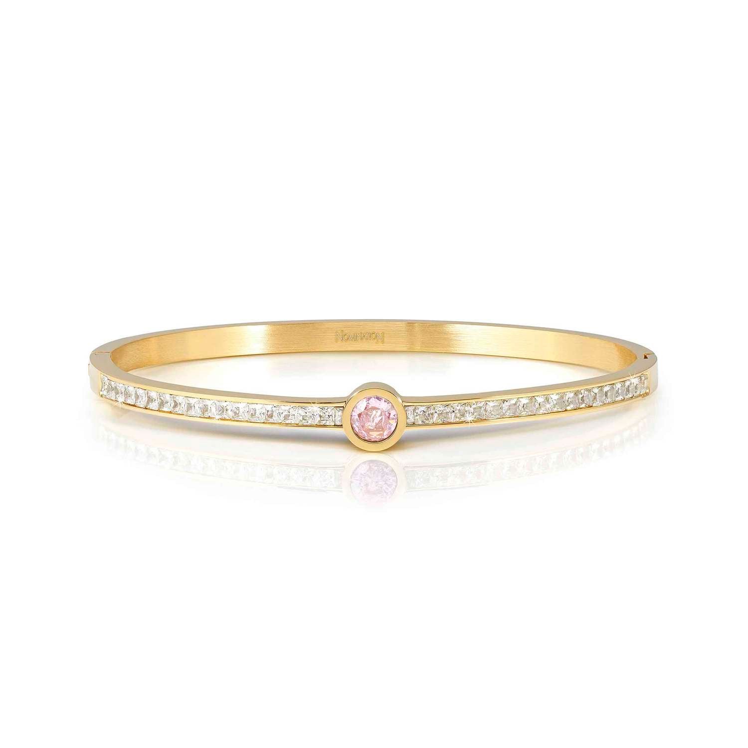 Nomination PRETTY BANGLES NEW EDITION Armreif (MEDIUM) aus Edelstahl, mit Cubic Zirkonia voll besetzt (021_(Rosa, Gelbgold))