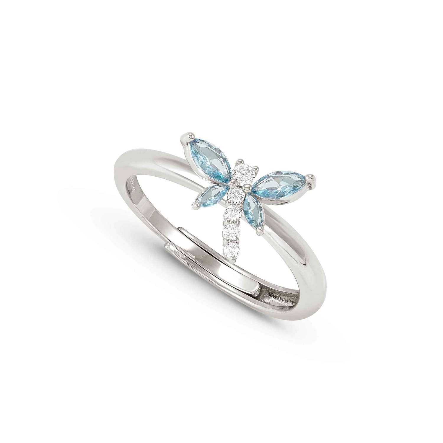 Nomination SHINE ME UP Ring aus 925er Silber, dazu mit Cubic Zirkonia besetztes Schmuckelement (011_(Libelle, Weiß/Hellblau))