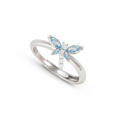 Nomination SHINE ME UP Ring aus 925er Silber, dazu mit Cubic Zirkonia besetztes Schmuckelement (011_(Libelle, Weiß/Hellblau))