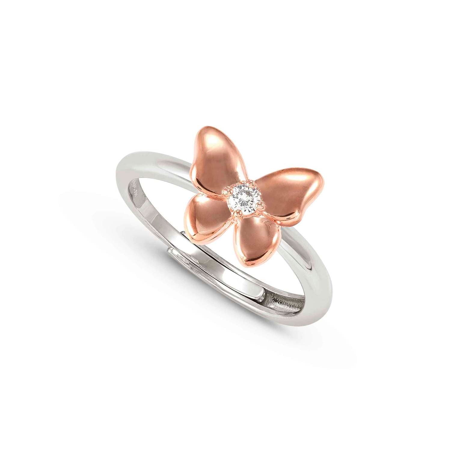 Nomination SWEETMADAME Ring aus 925er Silber, dazu mit Cubic Zirkonia verziertes Schmuckelement (041_(Schmetterling, Rosegold))