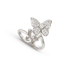 Nomination SWEETMADAME 'Toi-et-Moi'-Ring aus 925er Silber, dazu 2 mit Cubic Zirkonia verzierte Schmuckelemente (040_(Schmetterling)-006_Grosse 15)