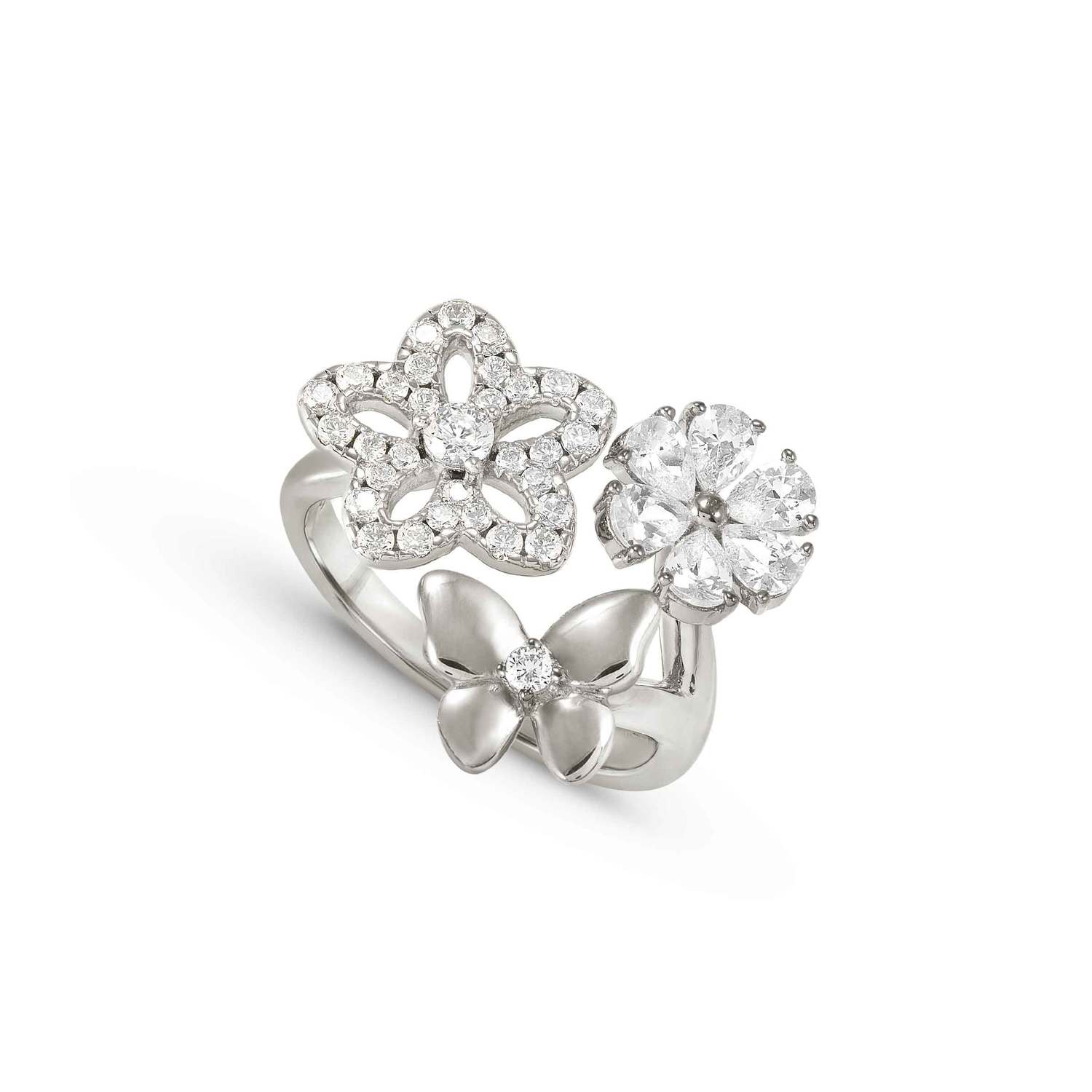 Nomination SWEETMADAME 'Toi-et-Moi'-Ring aus 925er Silber, dazu 3 mit Cubic Zirkonia verzierte Schmuckelemente (050_Mix (Silber)-004_Grosse 11)