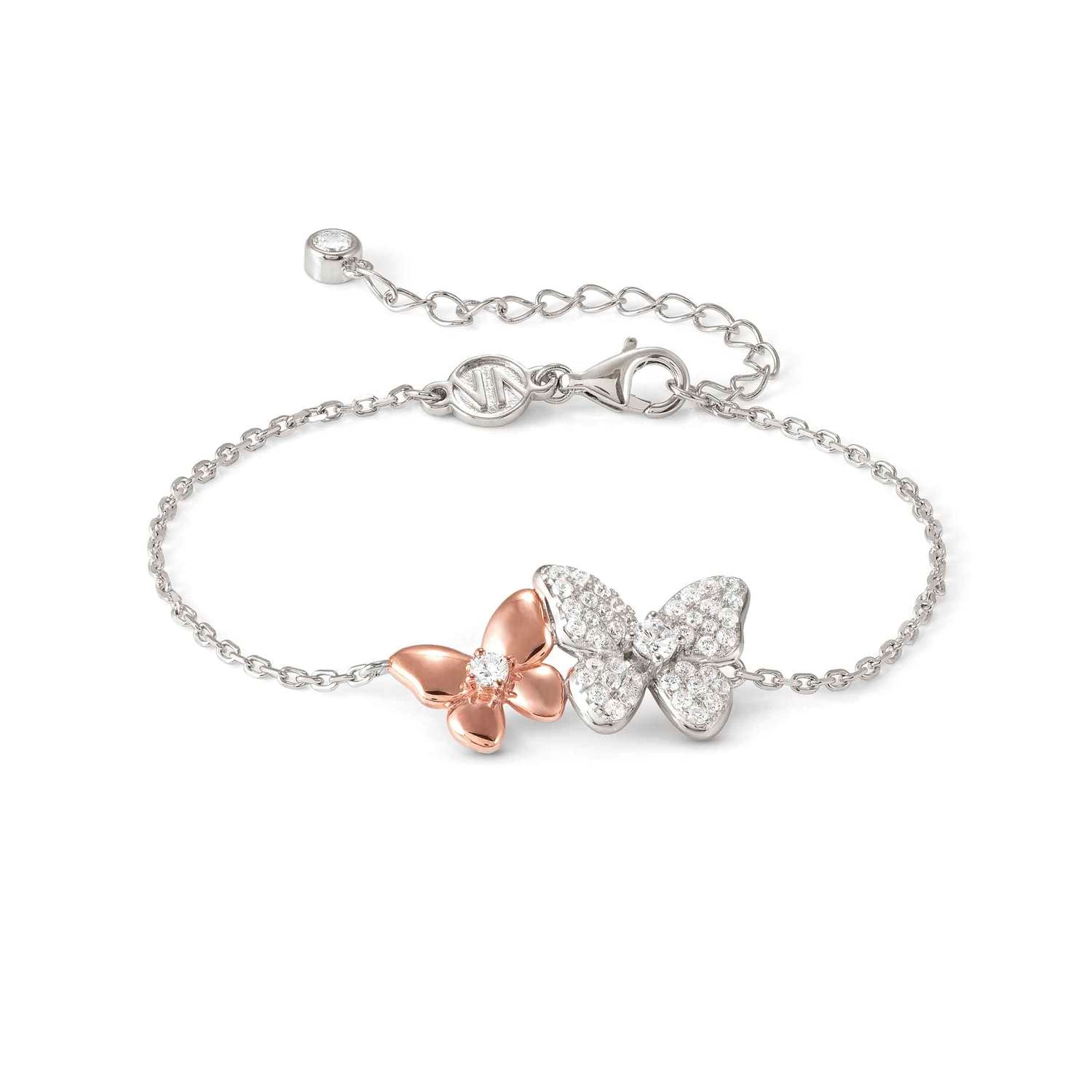 Nomination SWEETMADAME Armband aus 925er Silber, dazu 2 mit Cubic Zirkonia verzierte Schmuckelemente (041_(Schmetterling, Rosegold))