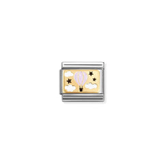 Nomination COMPOSABLE CLASSIC PLATTEN Element aus Edelstahl, mit Emaille und 18Kt Gelbgold verziert (16_(Ballon, Rosa))
