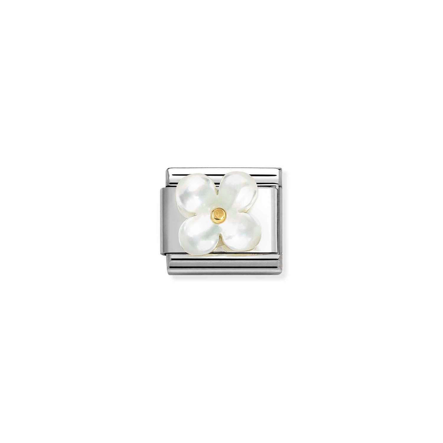 Nomination COMPOSABLE CLASSIC EDELSTEINSYMBOLE Element aus Edelstahl, mit 18kt Gold und Edelsteinen verziert (02_Blume (Perlmutt))
