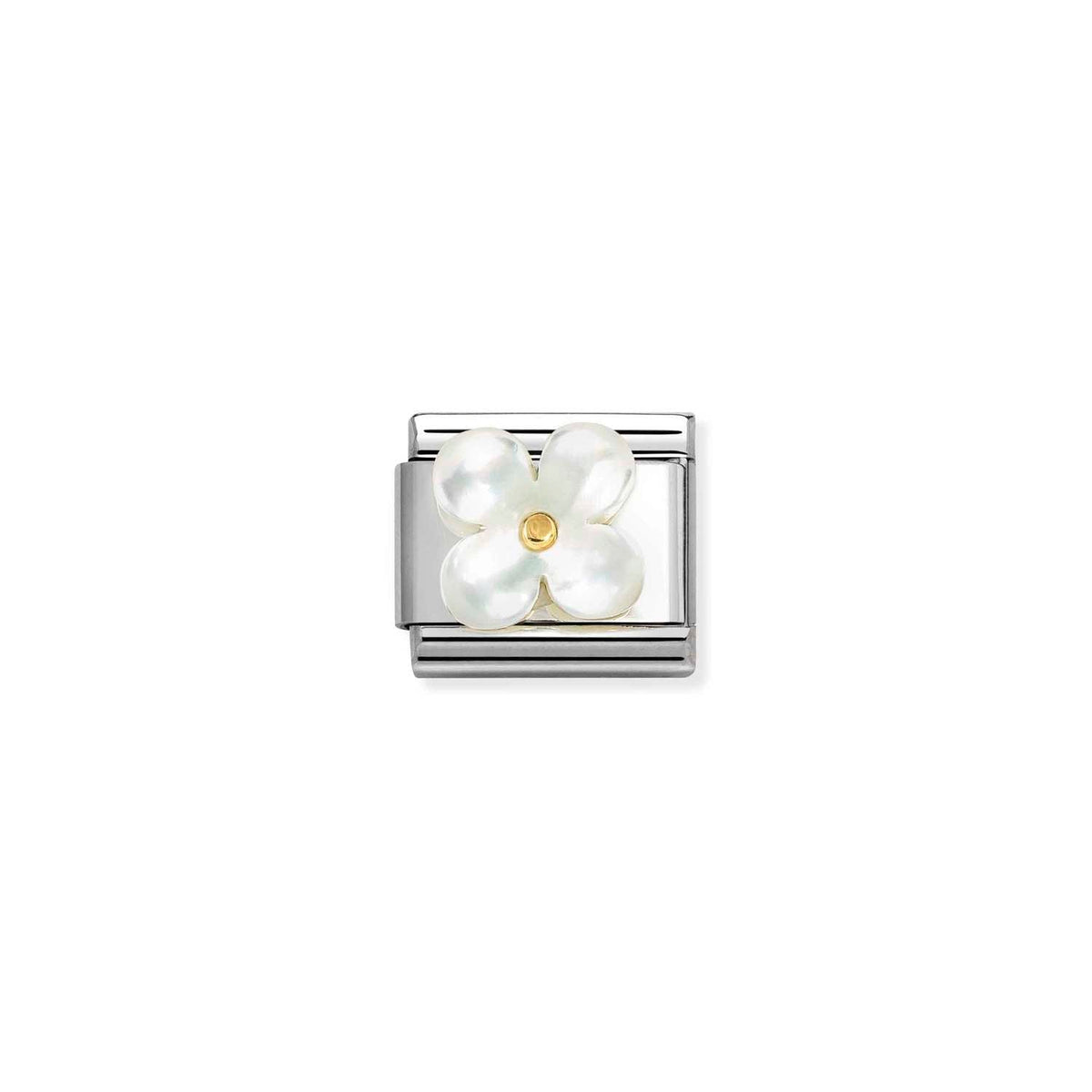 Nomination COMPOSABLE CLASSIC EDELSTEINSYMBOLE Element aus Edelstahl, mit 18kt Gold und Edelsteinen verziert (02_Blume (Perlmutt))
