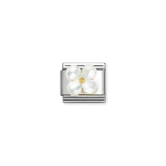 Nomination COMPOSABLE CLASSIC EDELSTEINSYMBOLE Element aus Edelstahl, mit 18kt Gold und Edelsteinen verziert (02_Blume (Perlmutt))