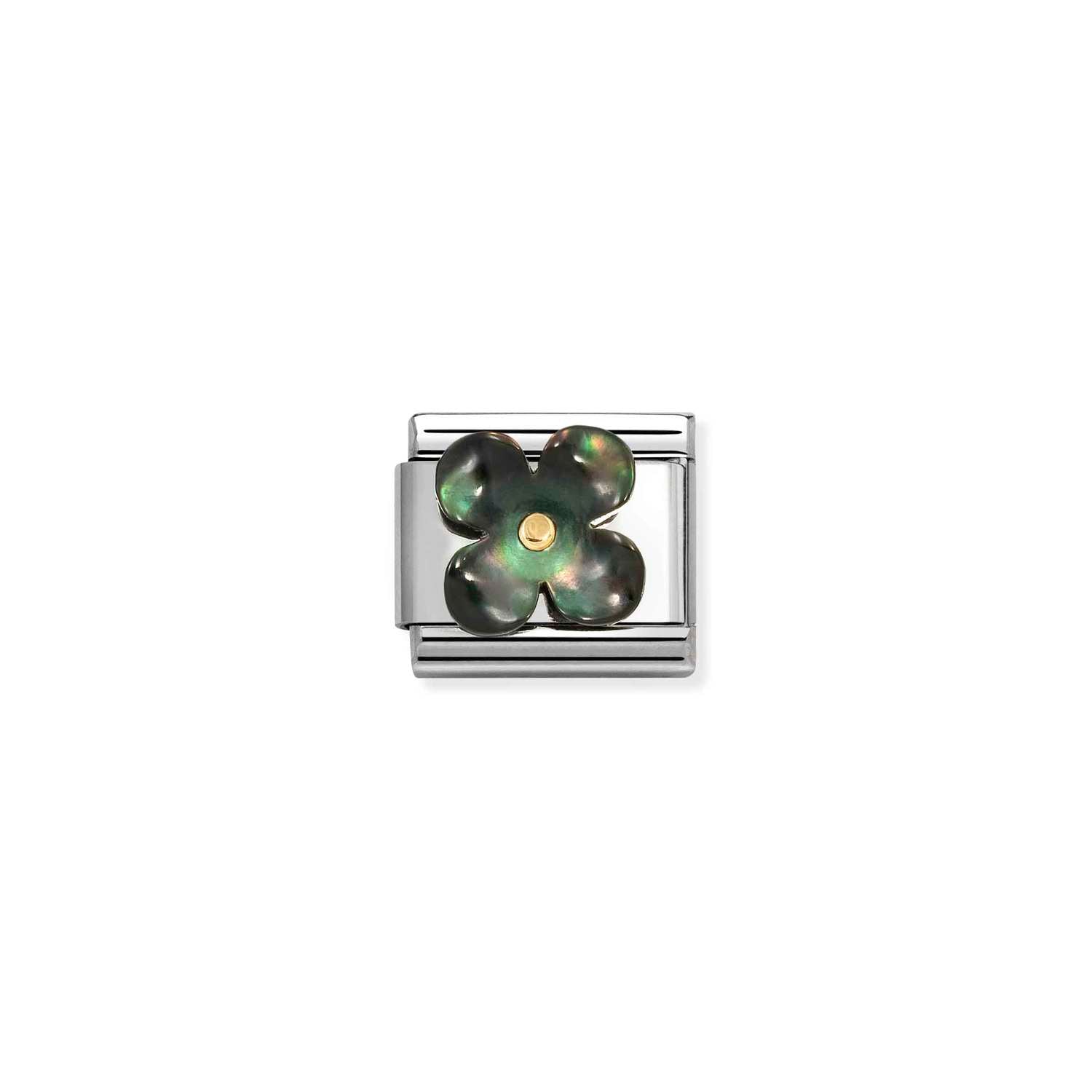 Nomination COMPOSABLE CLASSIC EDELSTEINSYMBOLE Element aus Edelstahl, mit 18kt Gold und Edelsteinen verziert (22_(Blume, schwarzes Perlmutt))