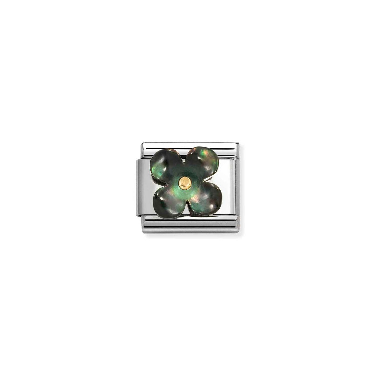 Nomination COMPOSABLE CLASSIC EDELSTEINSYMBOLE Element aus Edelstahl, mit 18kt Gold und Edelsteinen verziert (22_(Blume, schwarzes Perlmutt))