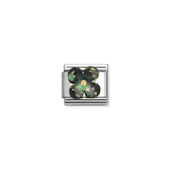 Nomination COMPOSABLE CLASSIC EDELSTEINSYMBOLE Element aus Edelstahl, mit 18kt Gold und Edelsteinen verziert (22_(Blume, schwarzes Perlmutt))
