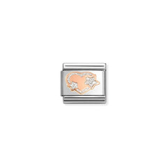 Nomination COMPOSABLE CLASSIC SYMBOLE Element aus Edelstahl, mit 9kt Rosegold und Emaille verziert (42_(Herz mit 2 Sternen, silver Gl)