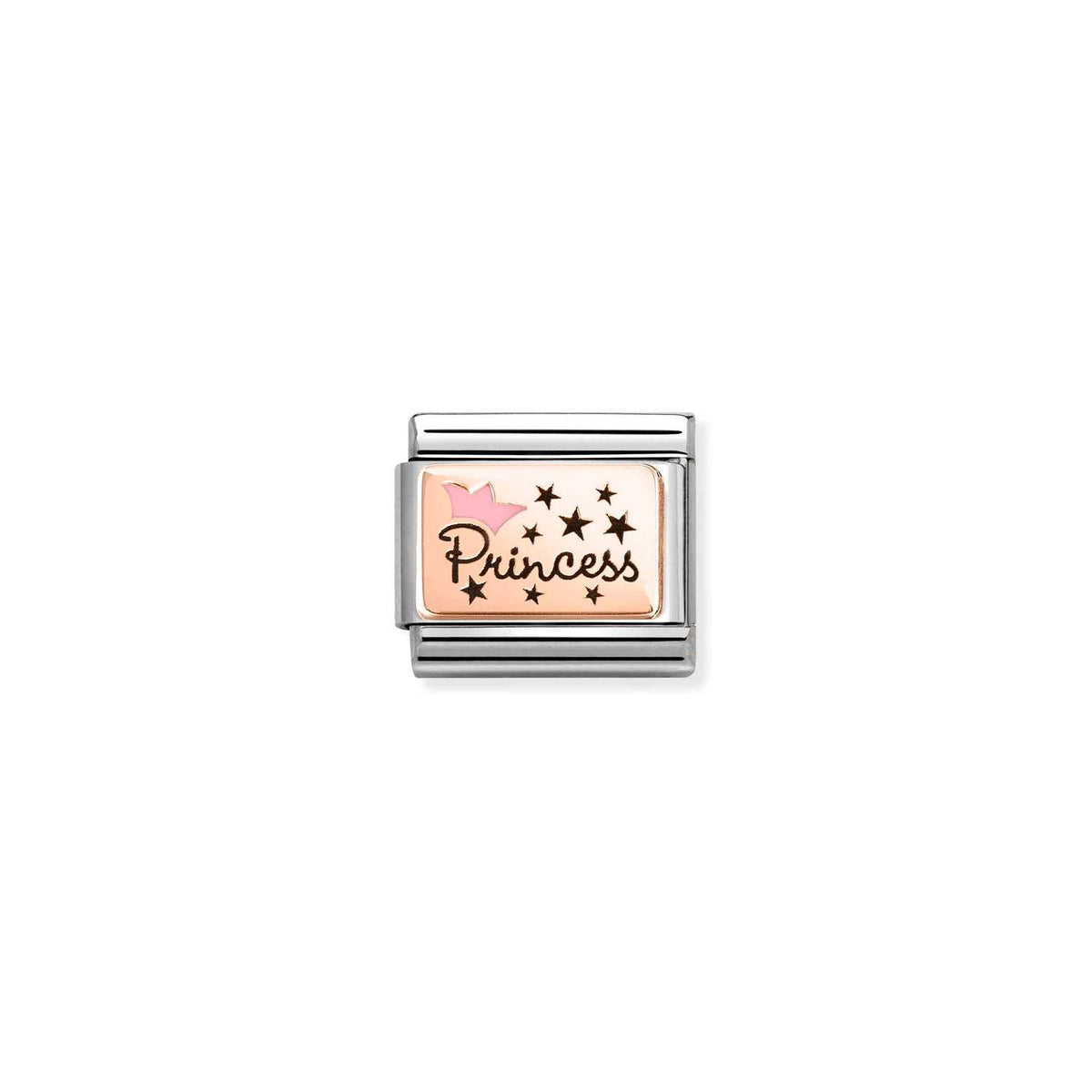 Nomination COMPOSABLE CLASSIC Element aus Edelstahl, dazu Plaettchen aus 9kt Rosegold, mit Emaille verziert (02_(Princess mit rosa Krone))