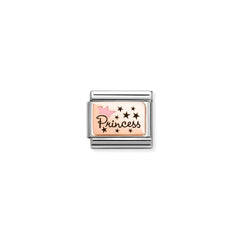 Nomination COMPOSABLE CLASSIC Element aus Edelstahl, dazu Plaettchen aus 9kt Rosegold, mit Emaille verziert (02_(Princess mit rosa Krone))