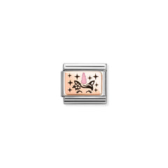 Nomination COMPOSABLE CLASSIC Element aus Edelstahl, dazu Plaettchen aus 9kt Rosegold, mit Emaille verziert (03_(Einhorn, Rosa))