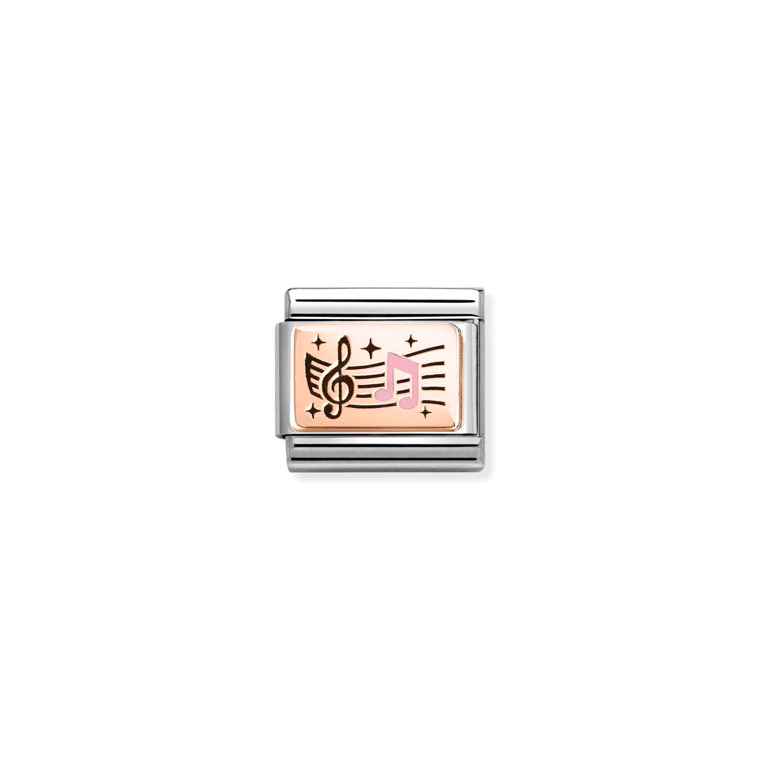 Nomination COMPOSABLE CLASSIC Element aus Edelstahl, dazu Plaettchen aus 9kt Rosegold, mit Emaille verziert (06_(Violinschlüssel mit Noten))