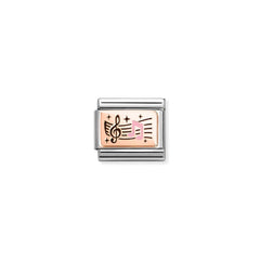 Nomination COMPOSABLE CLASSIC Element aus Edelstahl, dazu Plaettchen aus 9kt Rosegold, mit Emaille verziert (06_(Violinschlüssel mit Noten))