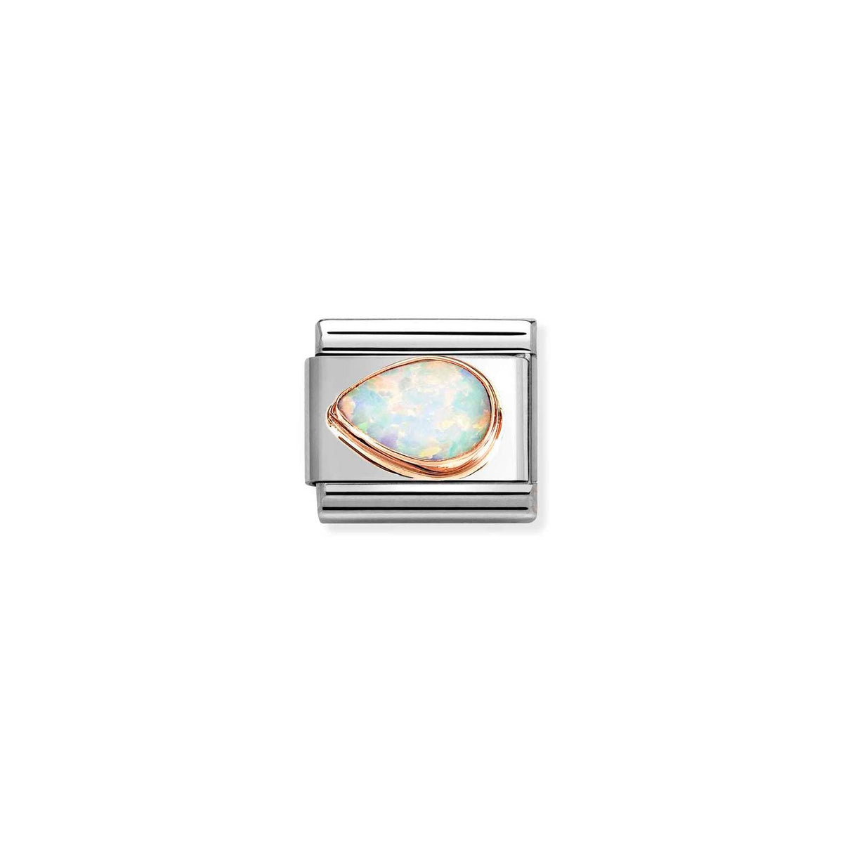 Nomination COMPOSABLE CLASSIC Element aus Edelstahl, mit facettiertem Edelstein-Tropfen (links) in 9kt Roségold-Fassung verziert (07_OPAL WEISS)