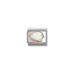 Nomination COMPOSABLE CLASSIC Element aus Edelstahl, mit facettiertem Edelstein-Tropfen (links) in 9kt Roségold-Fassung verziert (07_OPAL WEISS)