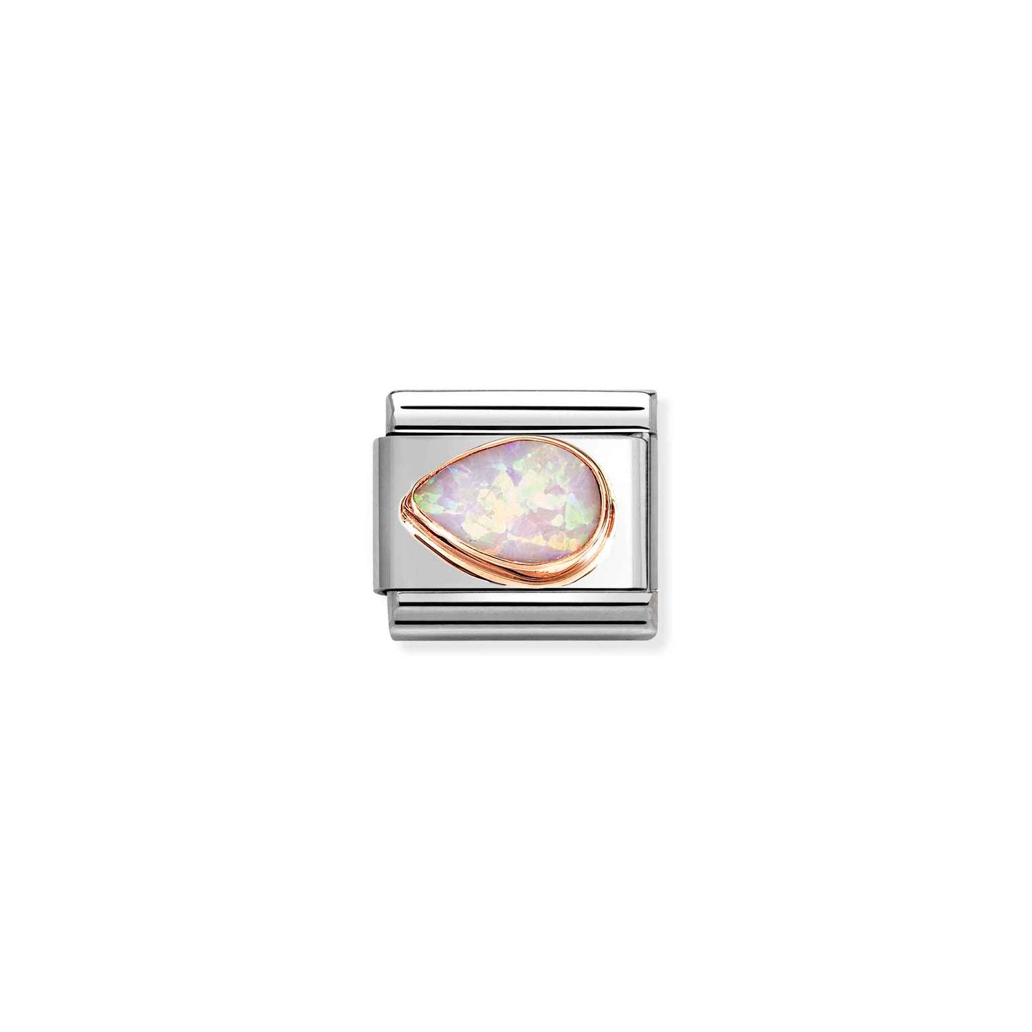 Nomination COMPOSABLE CLASSIC Element aus Edelstahl, mit facettiertem Edelstein-Tropfen (links) in 9kt Roségold-Fassung verziert (38_(Opal, Rosa))
