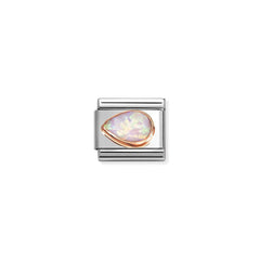 Nomination COMPOSABLE CLASSIC Element aus Edelstahl, mit facettiertem Edelstein-Tropfen (links) in 9kt Roségold-Fassung verziert (38_(Opal, Rosa))