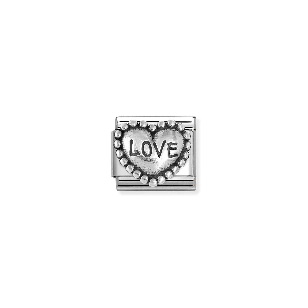 Nomination COMPOSABLE CLASSIC OXIDIERTE SYMBOLE aus Edelstahl, mit 925er Silber verziert, (88_(Love in Kugelherz))