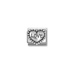 Nomination COMPOSABLE CLASSIC OXIDIERTE SYMBOLE aus Edelstahl, mit 925er Silber verziert, (88_(Love in Kugelherz))
