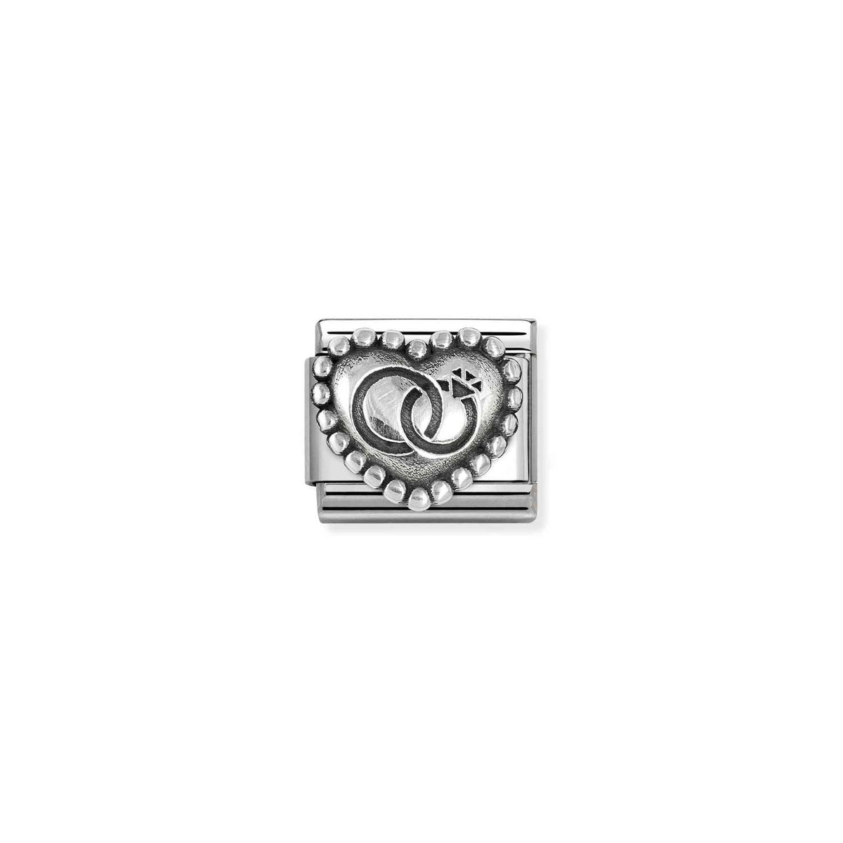 Nomination COMPOSABLE CLASSIC OXIDIERTE SYMBOLE aus Edelstahl, mit 925er Silber verziert, (90_(Eheringe in Kugelherz))