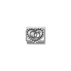 Nomination COMPOSABLE CLASSIC OXIDIERTE SYMBOLE aus Edelstahl, mit 925er Silber verziert, (90_(Eheringe in Kugelherz))