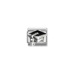 Nomination COMPOSABLE CLASSIC SYMBOLE aus Edelstahl, mit Emaille und 925er Silber verziert, (32_(Doktorhut, Schwarz))