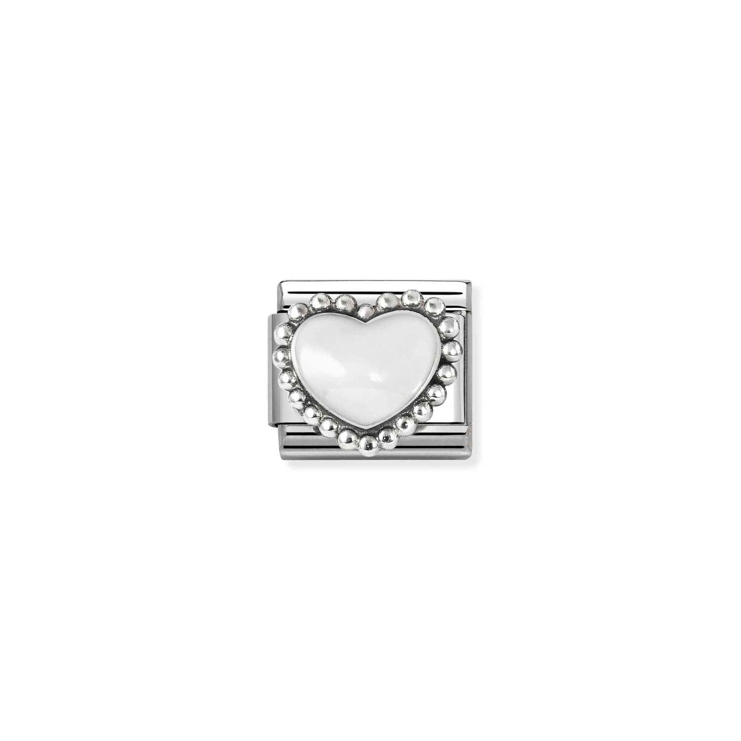 Nomination COMPOSABLE CLASSIC SYMBOLE aus Edelstahl, mit Emaille und 925er Silber verziert, (36_(Gewölbtes Herz, Weiß))