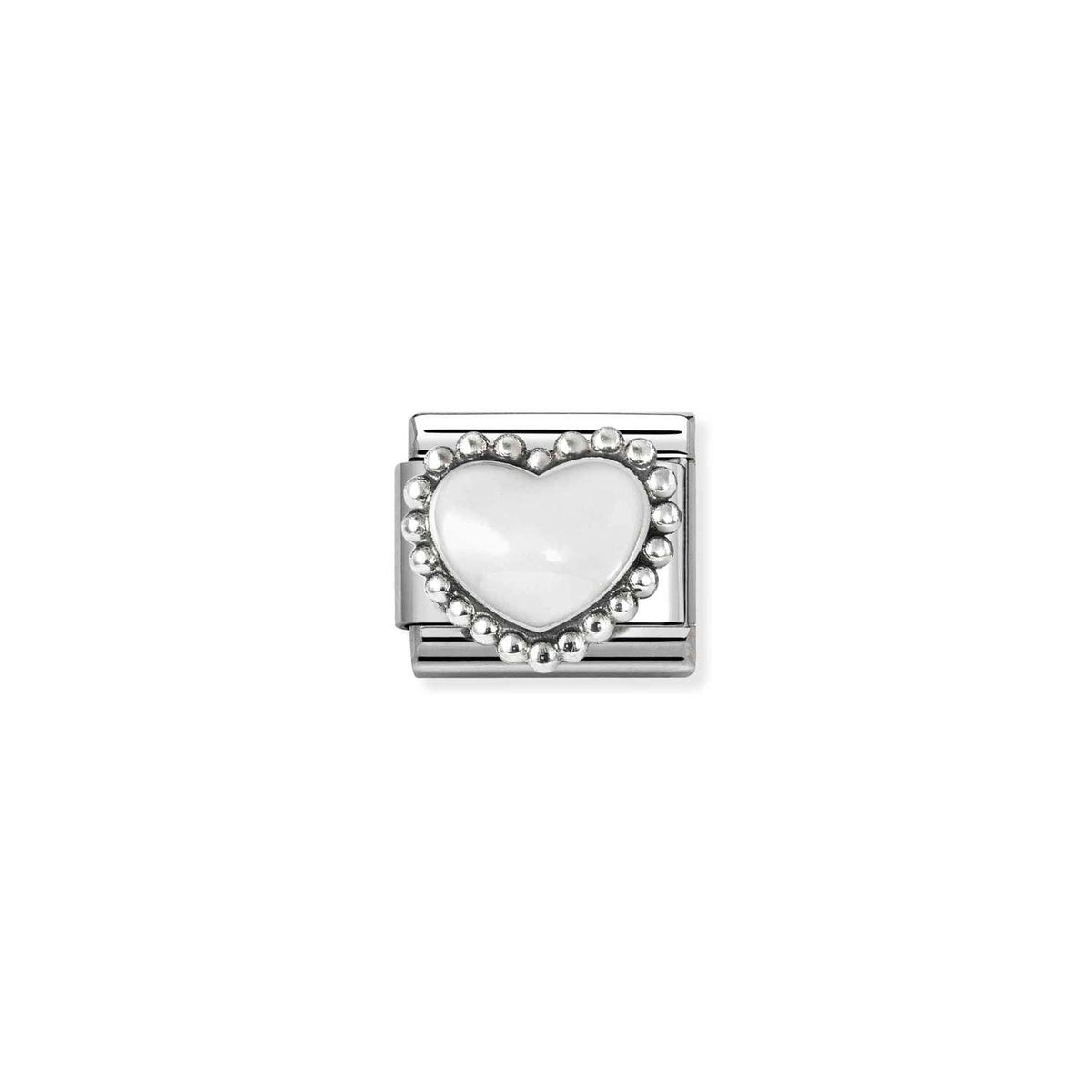 Nomination COMPOSABLE CLASSIC SYMBOLE aus Edelstahl, mit Emaille und 925er Silber verziert, (36_(Gewölbtes Herz, Weiß))