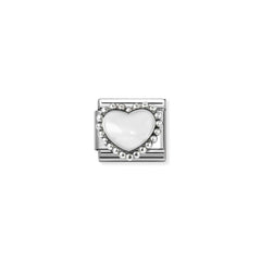 Nomination COMPOSABLE CLASSIC SYMBOLE aus Edelstahl, mit Emaille und 925er Silber verziert, (36_(Gewölbtes Herz, Weiß))