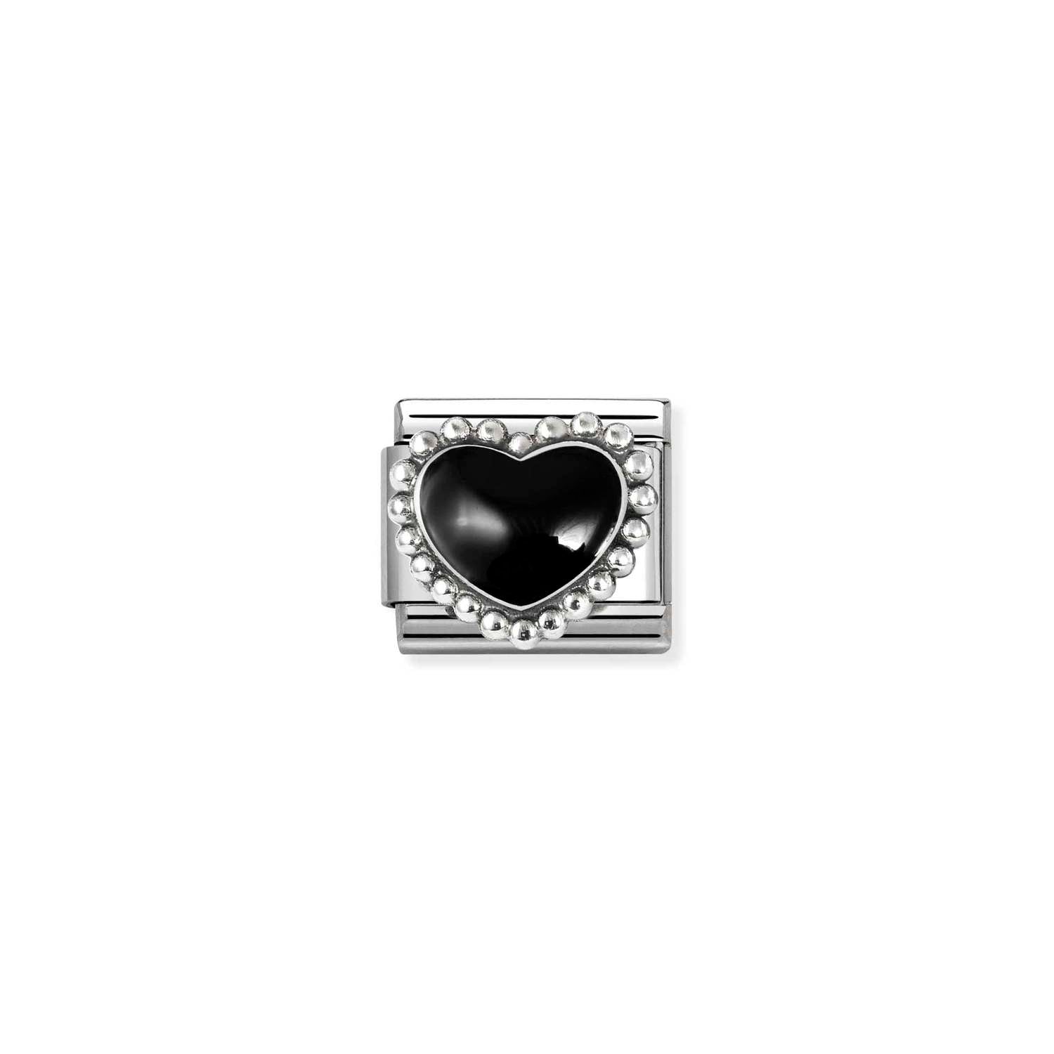 Nomination COMPOSABLE CLASSIC SYMBOLE aus Edelstahl, mit Emaille und 925er Silber verziert, (38_(Gewölbtes Herz, Schwarz))