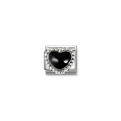 Nomination COMPOSABLE CLASSIC SYMBOLE aus Edelstahl, mit Emaille und 925er Silber verziert, (38_(Gewölbtes Herz, Schwarz))