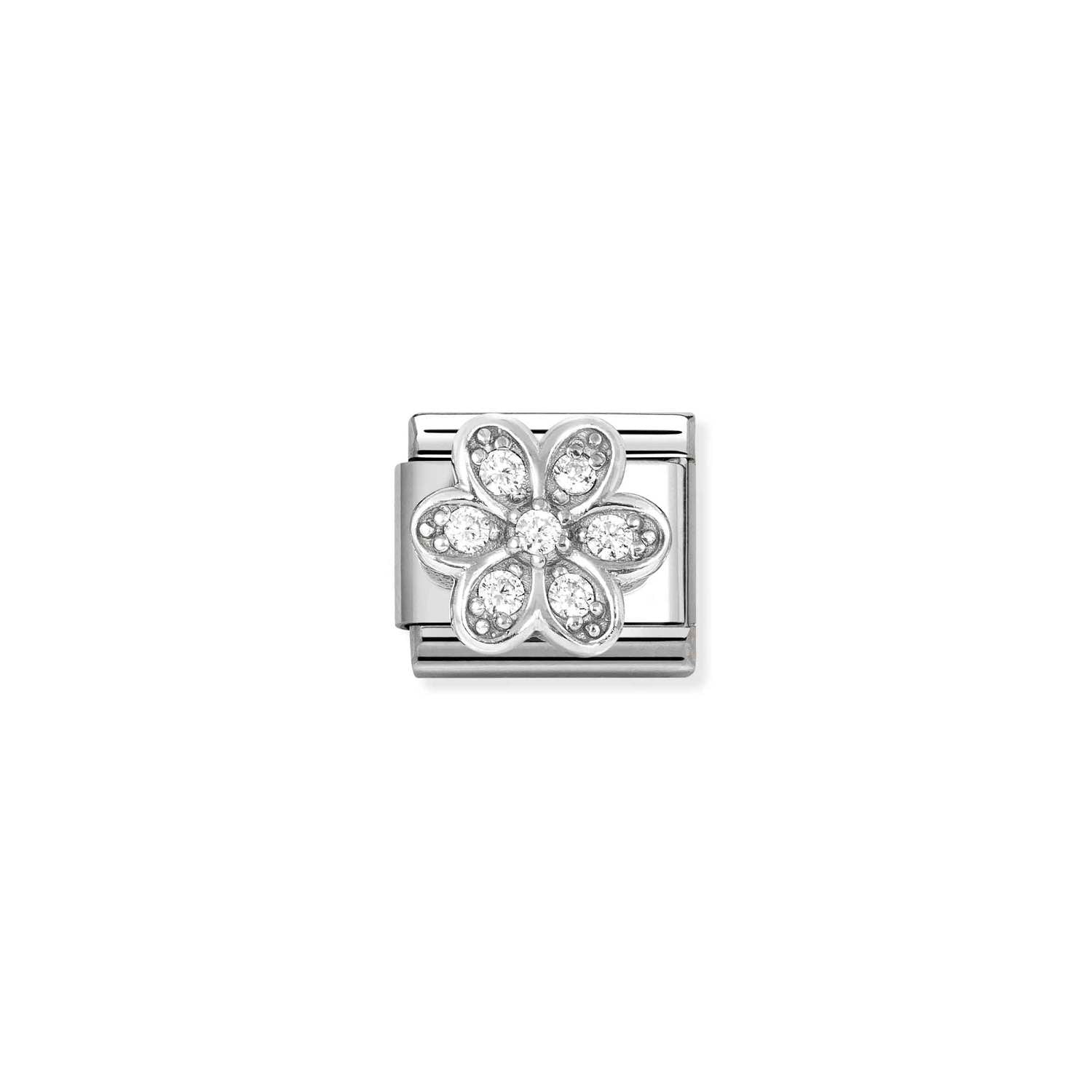 Nomination COMPOSABLE CLASSIC Element aus Edelstahl, mit 925er Silber und Cubic Zirkonia verziert (06_(Blume, Weiß))