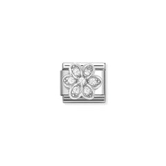Nomination COMPOSABLE CLASSIC Element aus Edelstahl, mit 925er Silber und Cubic Zirkonia verziert (06_(Blume, Weiß))