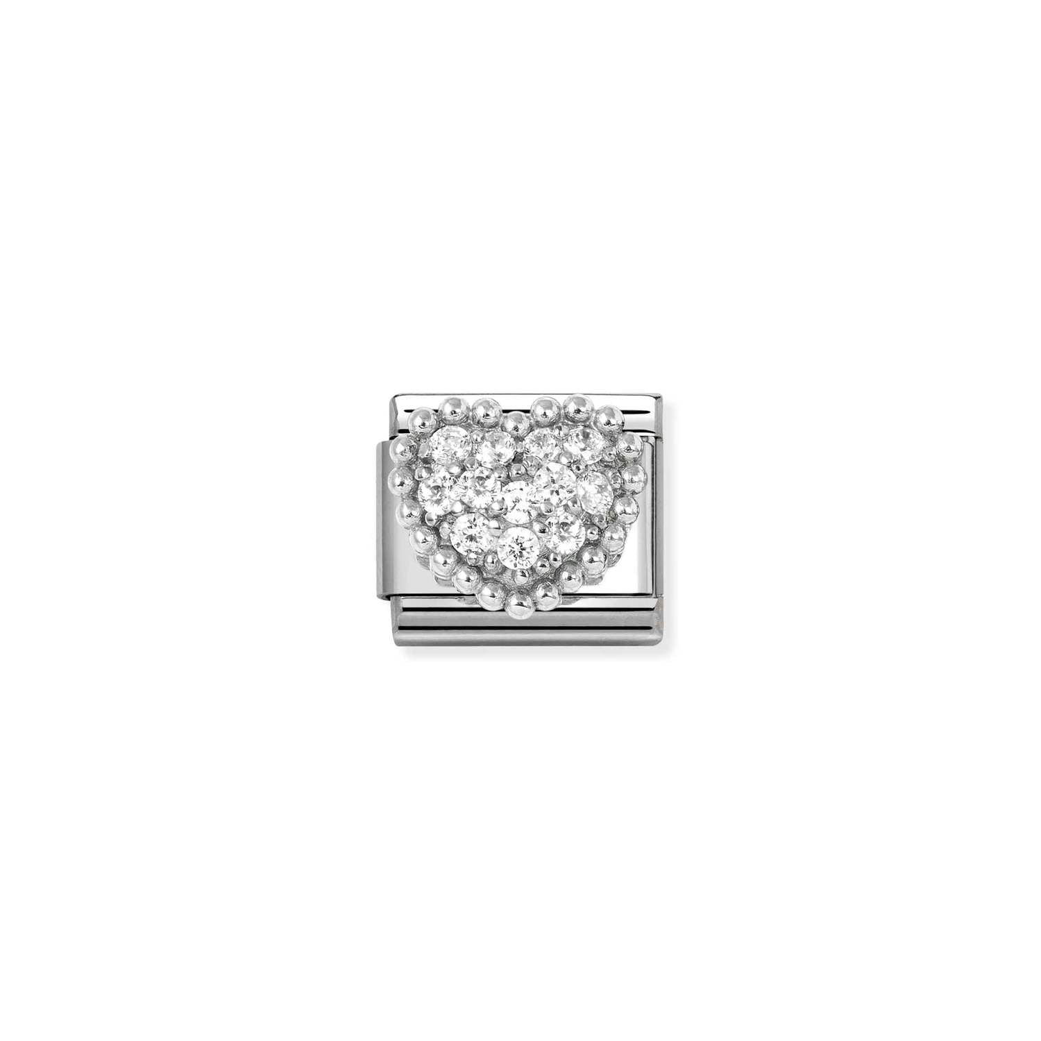 Nomination COMPOSABLE CLASSIC Element aus Edelstahl, mit 925er Silber und Cubic Zirkonia verziert (07_(Kugelherz, Weiß))