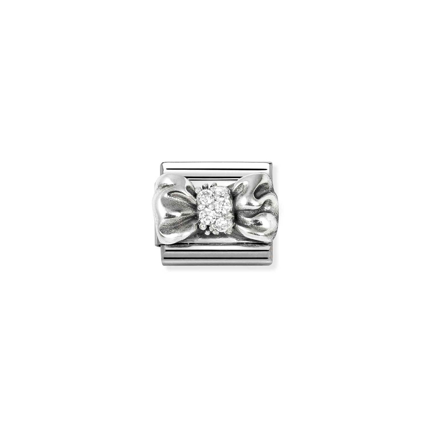 Nomination COMPOSABLE CLASSIC OXIDIERTE SYMBOLE Element aus Edelstahl, mit 925er Silber und Cubic Zirkonia verziert (11_(Schleife, Weiß))