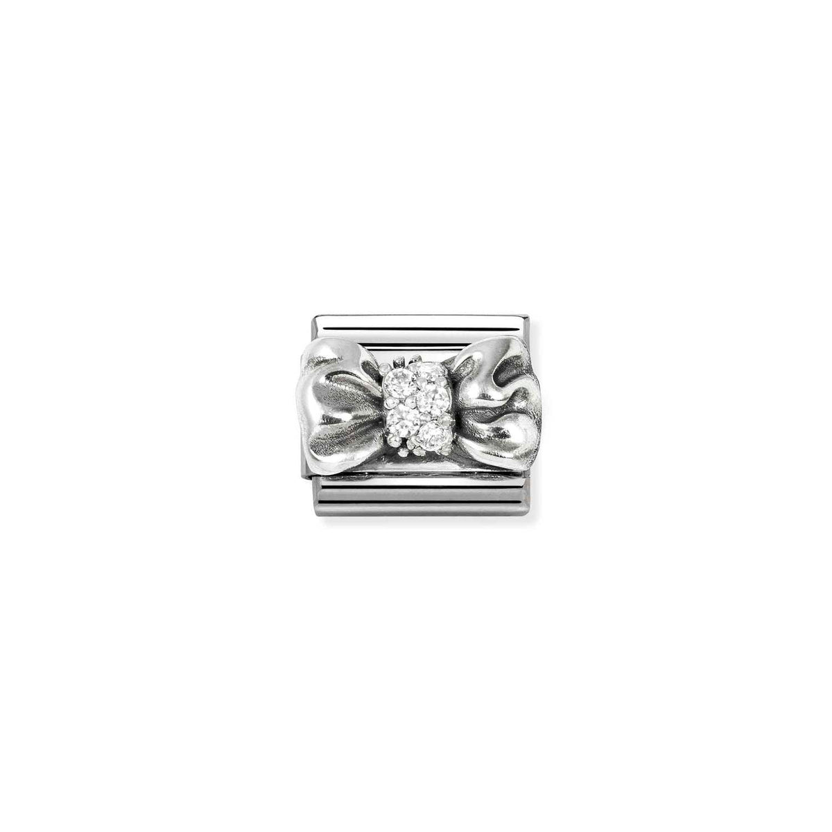 Nomination COMPOSABLE CLASSIC OXIDIERTE SYMBOLE Element aus Edelstahl, mit 925er Silber und Cubic Zirkonia verziert (11_(Schleife, Weiß))