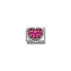 Nomination COMPOSABLE CLASSIC OXID, SYMBOLE Element aus Edelstahl, mit 925er Silber und Cubic Zirkonia verziert (08_(Kugelherz, Rot))