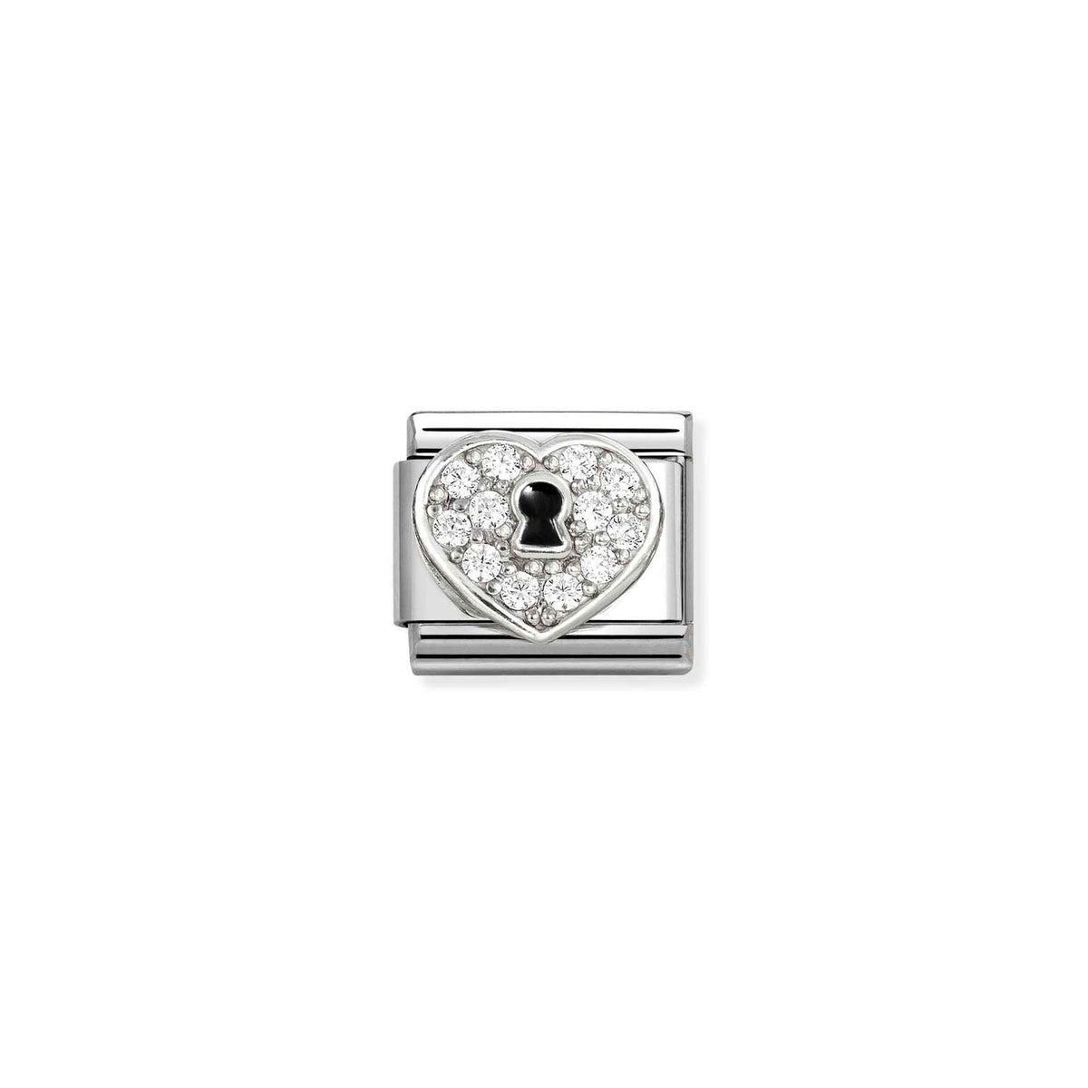 Nomination COMPOSABLE CLASSIC SYMBOLE Element aus Edelstahl, mit Emaille, 925er Silber und Cubic Zirkonia verziert (09_(Herzschloss, Weiß))