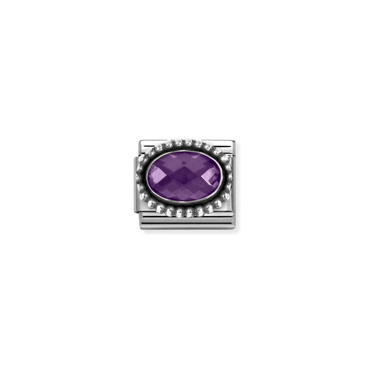 Nomination COMPOSABLE CLASSIC FACETTIERTE CZ Element aus Edelstahl, mit facettiertem CZ (oval) in 925er Silber Kugel-Fassung verziert (001_VIOLETT)