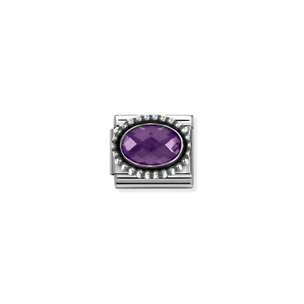 Nomination COMPOSABLE CLASSIC FACETTIERTE CZ Element aus Edelstahl, mit facettiertem CZ (oval) in 925er Silber Kugel-Fassung verziert (001_VIOLETT)