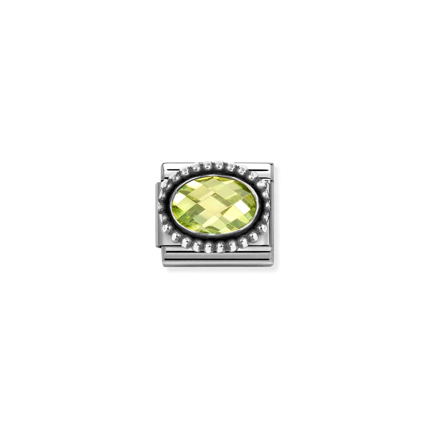 Nomination COMPOSABLE CLASSIC FACETTIERTE CZ Element aus Edelstahl, mit facettiertem CZ (oval) in 925er Silber Kugel-Fassung verziert (004_GRUEN)