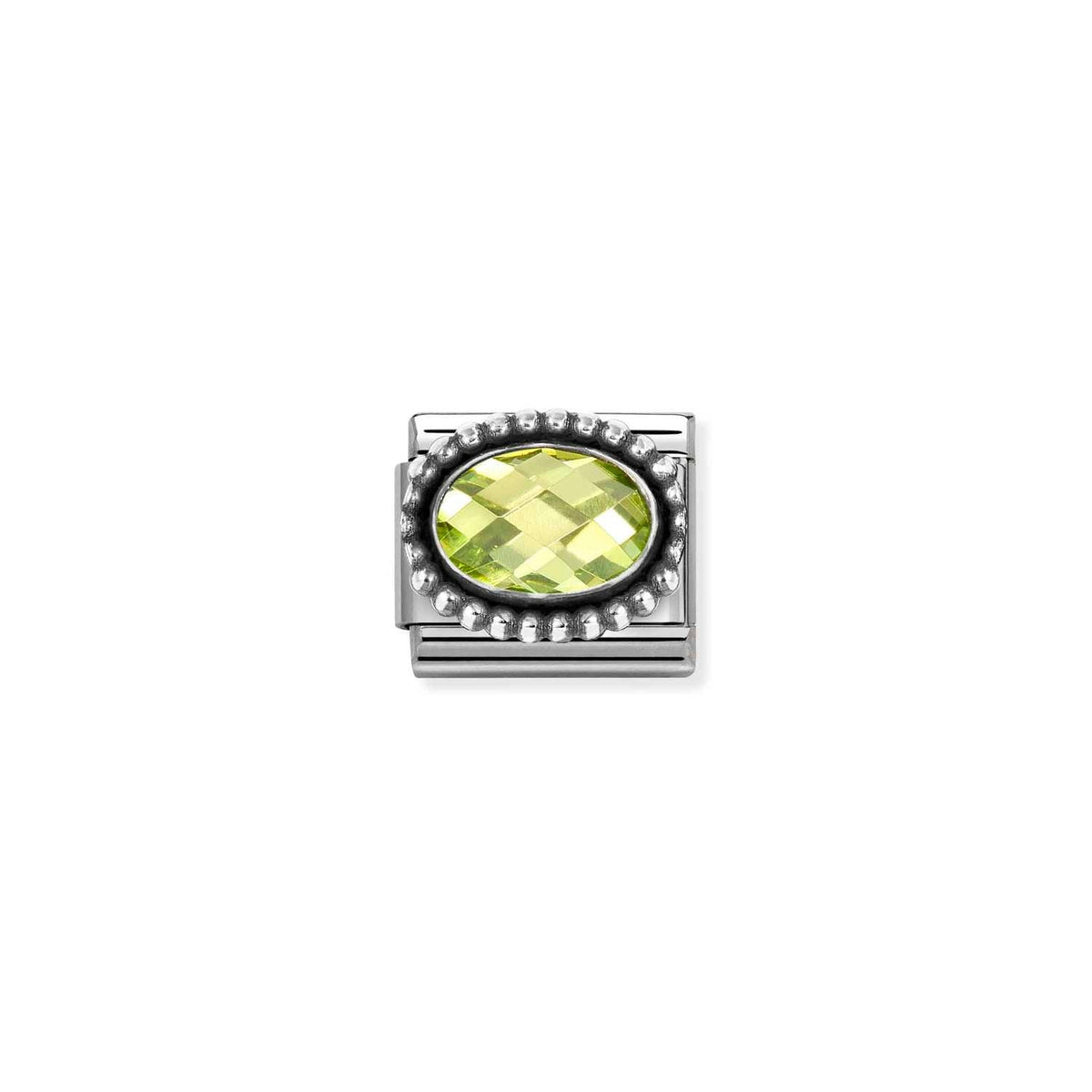 Nomination COMPOSABLE CLASSIC FACETTIERTE CZ Element aus Edelstahl, mit facettiertem CZ (oval) in 925er Silber Kugel-Fassung verziert (004_GRUEN)